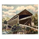 Vintage Framed Watercolor Painting Covered Bridge by Smith Johnson
