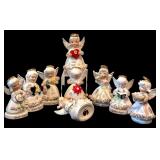 Set of Nine Napco Spaghetti Angel of the Month Ceramic Figurines