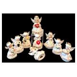 Set of Nine Napco Spaghetti Angel of the Month Ceramic Figurines