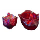 Beautiful Vintage Imperial Fenton Ruby Red Glass Swan Baskets