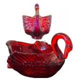 Beautiful Vintage Imperial Fenton Ruby Red Glass Swan Baskets