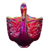 Beautiful Vintage Imperial Fenton Ruby Red Glass Swan Baskets