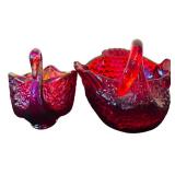 Beautiful Vintage Imperial Fenton Ruby Red Glass Swan Baskets