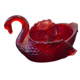 Beautiful Vintage Imperial Fenton Ruby Red Glass Swan Baskets