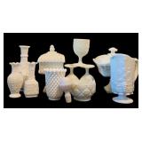 Collection of Vintage Milk Glass Pieces including "Hobnail" Pattern / Associated with Fenton Art Glass