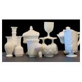 Collection of Vintage Milk Glass Pieces including "Hobnail" Pattern / Associated with Fenton Art Glass