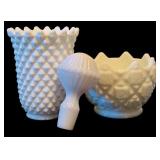 Collection of Vintage Milk Glass Pieces including "Hobnail" Pattern / Associated with Fenton Art Glass