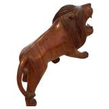 Two Vintage Majestic Hand-Carved Wooden Lion Sculptures