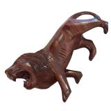 Two Vintage Majestic Hand-Carved Wooden Lion Sculptures