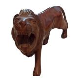 Two Vintage Majestic Hand-Carved Wooden Lion Sculptures