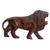 Two Vintage Majestic Hand-Carved Wooden Lion Sculptures