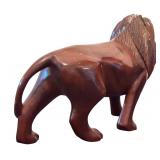 Two Vintage Majestic Hand-Carved Wooden Lion Sculptures