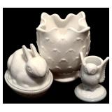 Imperial Glass Rose Milk Glass Round Canape Serving Platter, Vintage Guernsey Bennett Indian Head Toothpick Holder & More