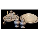 Vintage Silver-Plated Items Including Salt & Pepper Shakers, Platters, Condiments Tray and More