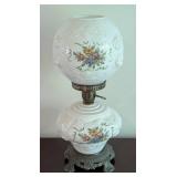 Vintage Floral Patterned Hurricane Oil Lamp