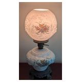 Vintage Floral Patterned Hurricane Oil Lamp