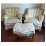 Pair of Vintage Armchairs and Ottoman