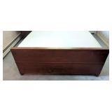 Burled Mahogany Full Size Bed Frame and Matching Nightstand