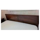 Burled Mahogany Full Size Bed Frame and Matching Nightstand