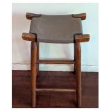 Vintage Leather and Wood Stool