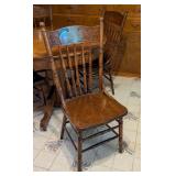 Round Oak Dining Table and Pressed Back Chairs