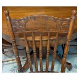 Round Oak Dining Table and Pressed Back Chairs