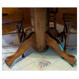 Round Oak Dining Table and Pressed Back Chairs