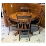 Round Oak Dining Table and Pressed Back Chairs