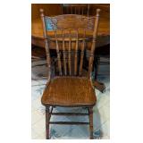 Round Oak Dining Table and Pressed Back Chairs