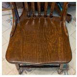 Round Oak Dining Table and Pressed Back Chairs