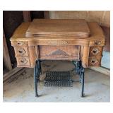 Gorgeous Antique White Family Oak Sewing Machine Table