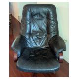 Vintage Danish Style Black Leather Armchair and Ottoman