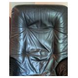 Vintage Danish Style Black Leather Armchair and Ottoman