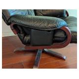 Vintage Danish Style Black Leather Armchair and Ottoman