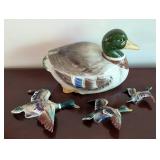 Vintage Ceramic Duck Cookie Jar and Wall Plaques