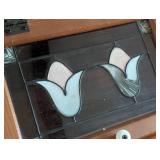 Peite Wood and Stained Glass Storage Cabinet