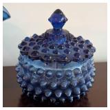 Fenton Blue Hobnail Glass Bowl and Covered Dish