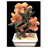 Two Jade Coral Elements Circular Wall Plaques and Coral Bonsai Tree