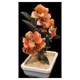 Two Jade Coral Elements Circular Wall Plaques and Coral Bonsai Tree