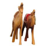 Pair of Wooden Carved Camel Figurines