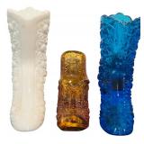 Vintage Fenton Blue Glass Heeled Boot, Vintage Fenton Amber Glass Shoe & Vintage Fenton Milk Glass Boot