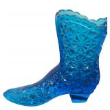 Vintage Fenton Blue Glass Heeled Boot, Vintage Fenton Amber Glass Shoe & Vintage Fenton Milk Glass Boot