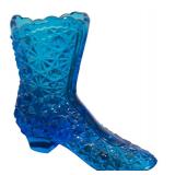 Vintage Fenton Blue Glass Heeled Boot, Vintage Fenton Amber Glass Shoe & Vintage Fenton Milk Glass Boot