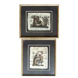 Pair of Vintage Egyptian Prints on Papyrus