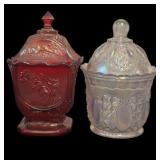 Two Gorgeous Vintage Imperial Iridescent Glass Lidded Dishes