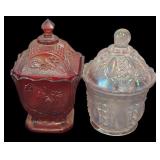 Two Gorgeous Vintage Imperial Iridescent Glass Lidded Dishes