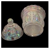 Two Gorgeous Vintage Imperial Iridescent Glass Lidded Dishes