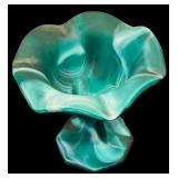 Vintage Fenton Three Fruits Handled Comport Satin Blue Bon Bon Milk Glass and Slag Glass Candy Dish