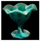 Vintage Fenton Three Fruits Handled Comport Satin Blue Bon Bon Milk Glass and Slag Glass Candy Dish