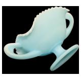 Vintage Fenton Three Fruits Handled Comport Satin Blue Bon Bon Milk Glass and Slag Glass Candy Dish